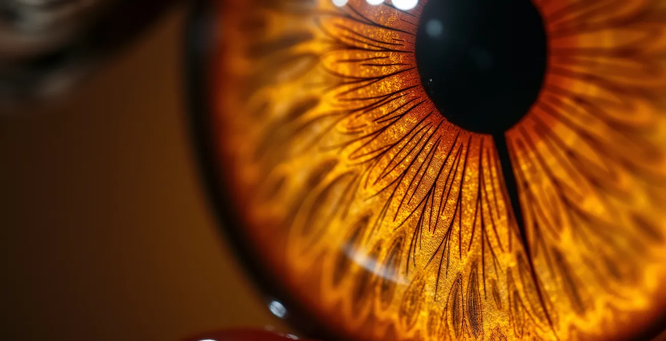 Détail macro de la chatoyance d'un œil de tigre jaune poli